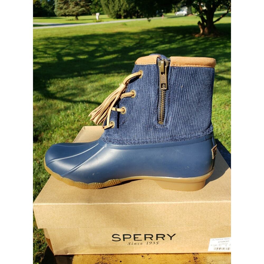 New Sperry Saltwater Tassel Corduroy Booties 6.5 Navy Blue - Picture 9 of 10